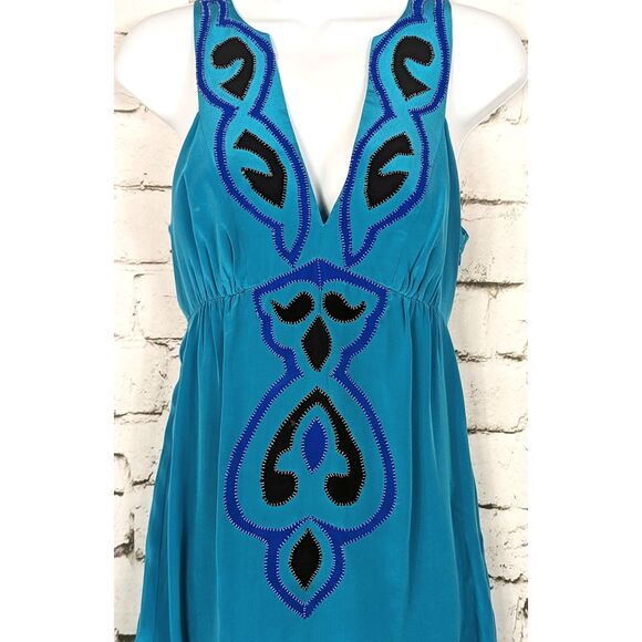 TIBI 100% Silk Dress Embroidered Designer Fit Flare Boho Cottage Classic Size 4 - Picture 2 of 6